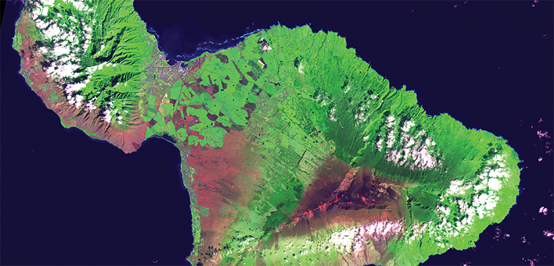 A false-color infrared view of Maui