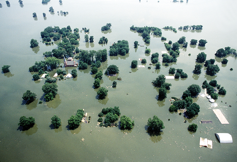 A flooded town