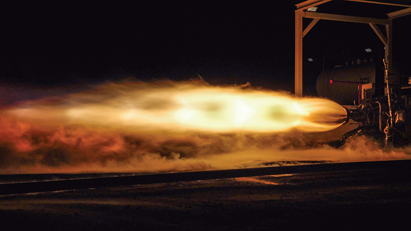 Flames erupt from rocket engine during testing