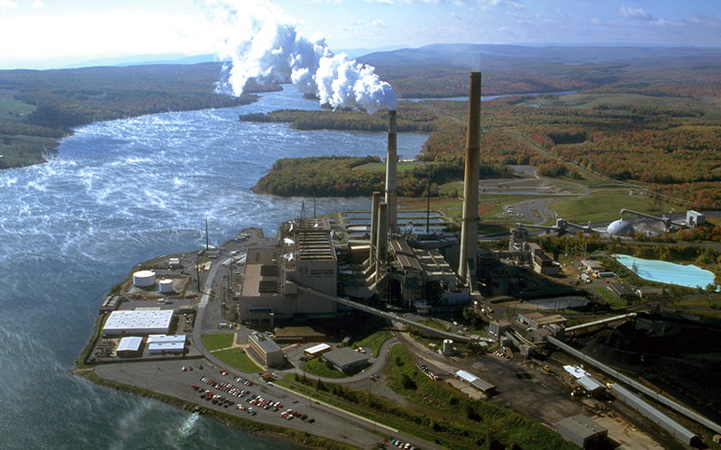 nuclear power plant located on foggy lake