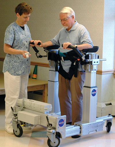 A nurse guides a patient using the Secure Ambulation Module