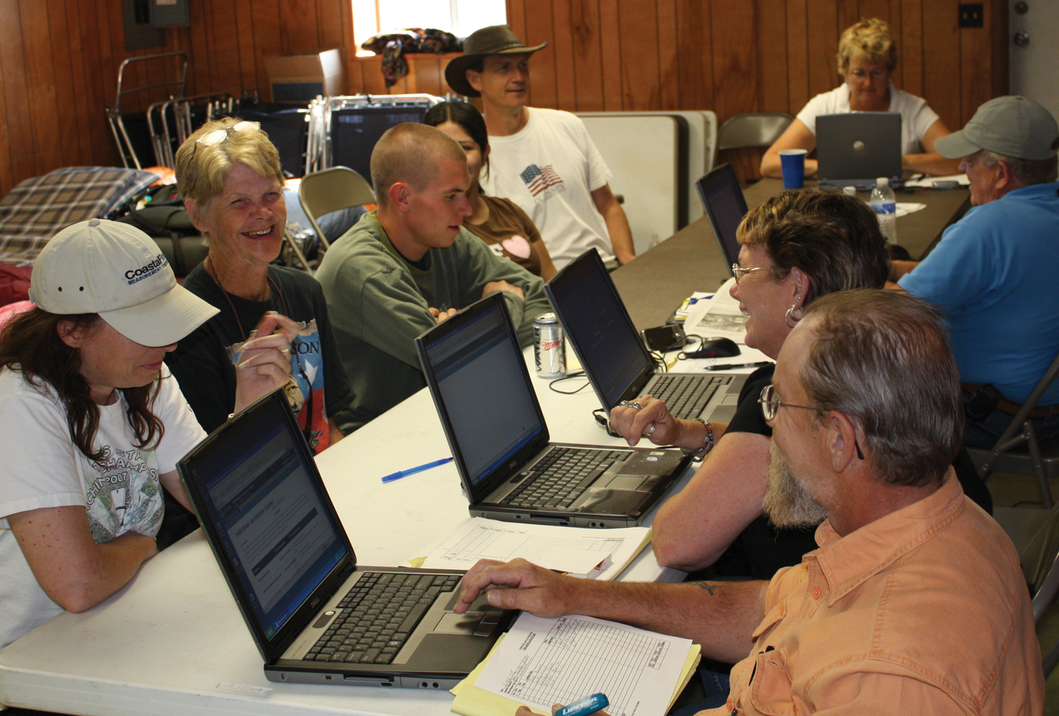 Group of people using internet during an emergency