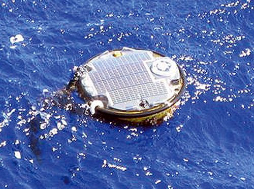 An Airborne Technologies buoy floats on the ocean’s surface