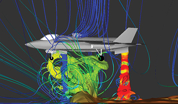 Computer simulation of exhaust from an aircraft