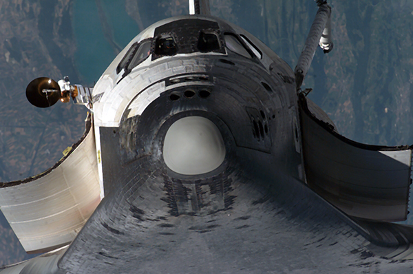 A view of the Space Shuttle’s nose cone