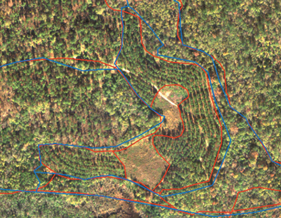 Aerial view of boundaries marked before and after Falcon corrected