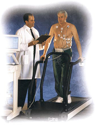 Illustration of the Microvolt T-Wave Alternans Test during exercise on a treadmill