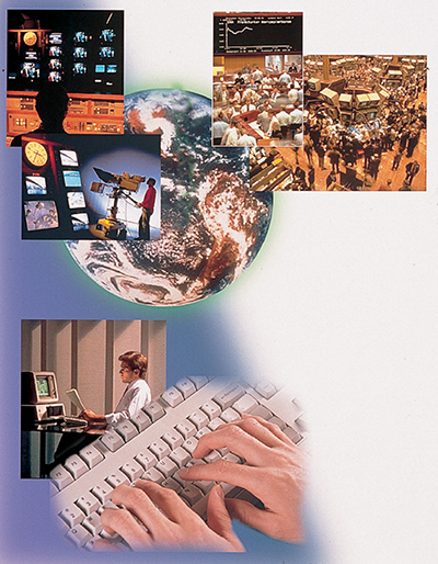 A collage of images representing space resource allocation technology