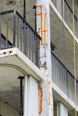 Concrete balcony damaged by salty sea spray