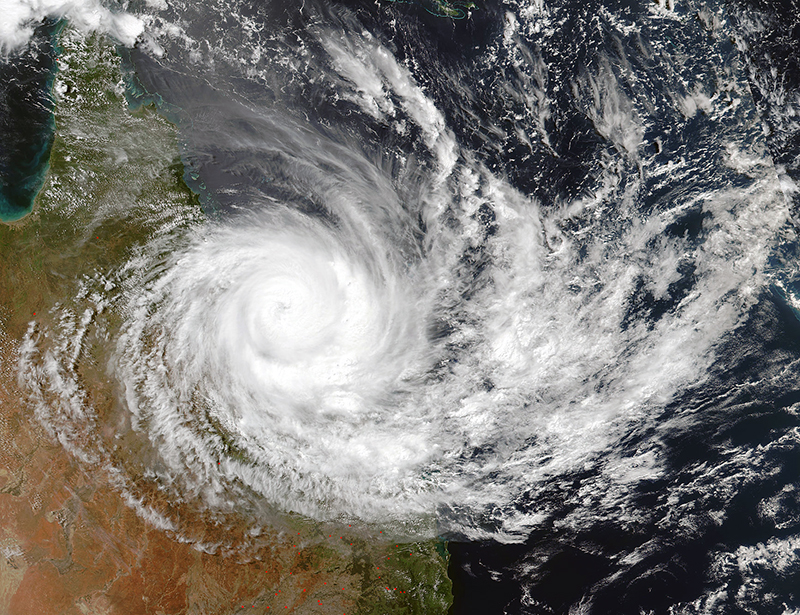 A satellite image of a hurricane on Earth