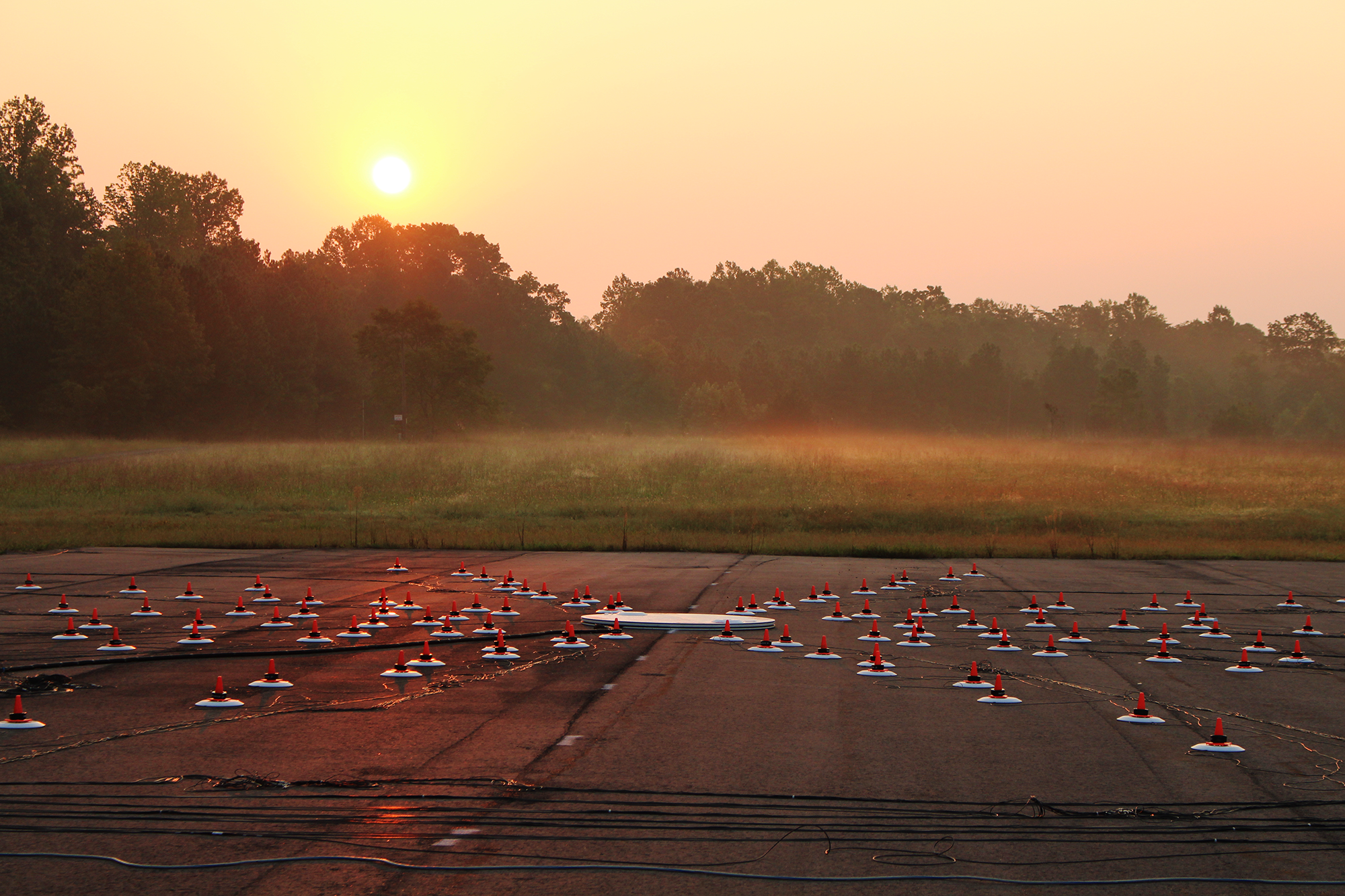 An array of wired microphones test flight noise