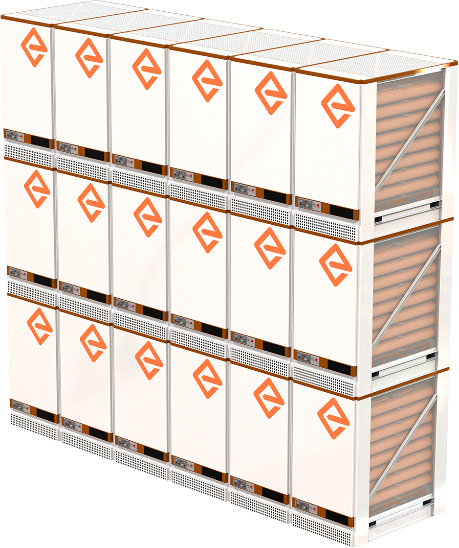 EnerVenue’s nickel-hydrogen batteries stacked in a rack