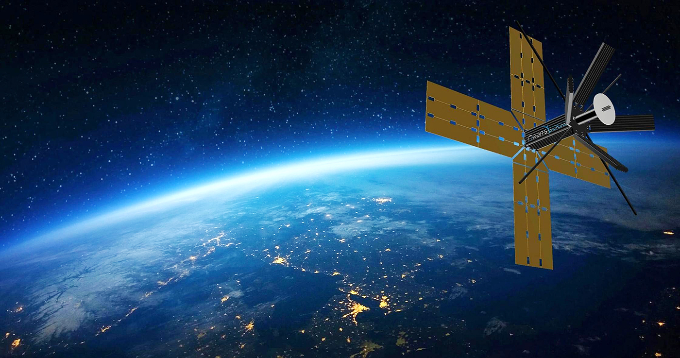 OrbitsEdge SatFrame satellite depicted in orbit above Earth