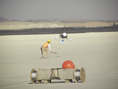 A robotic climber returns to the ground after a challenge