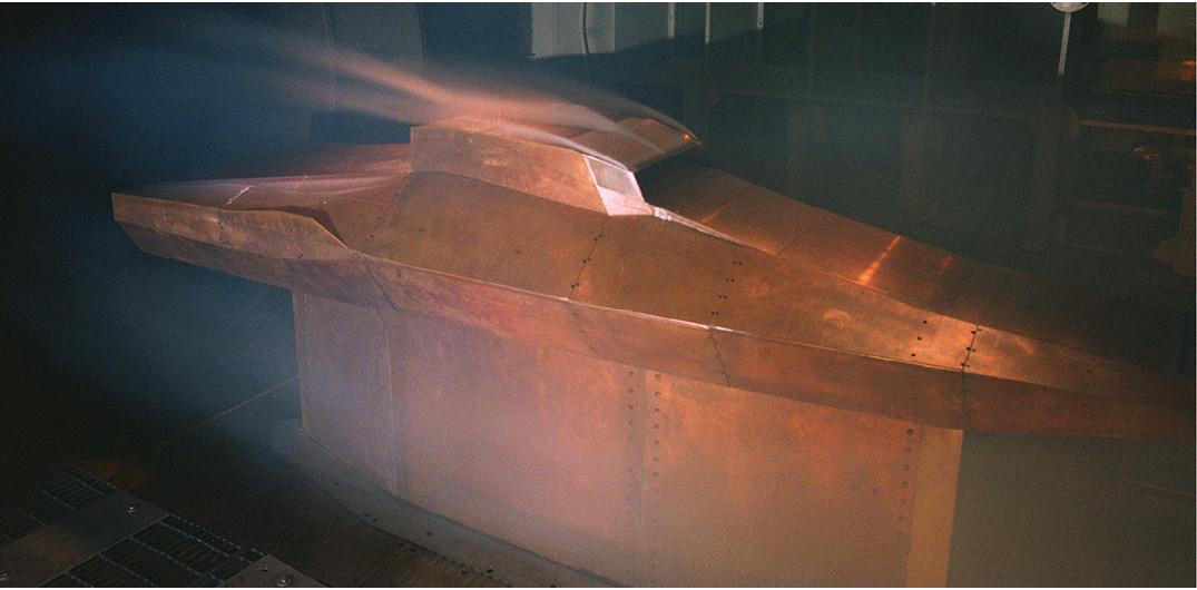 The X-43 hypersonic aircraft undergoes testing in a Langley Research Center wind tunnel