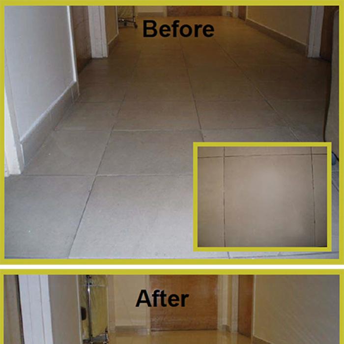 Tile floors before and after treatment