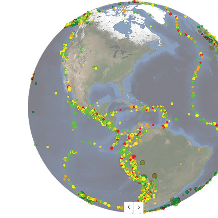 Visualization of about year’s worth of earthquakes in the Western Hemisphere