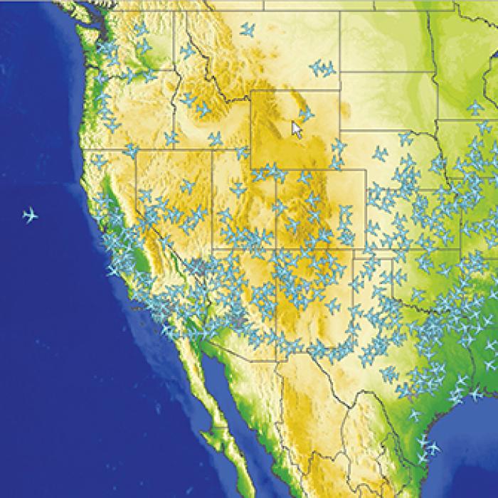 Map of United States depicting air traffic