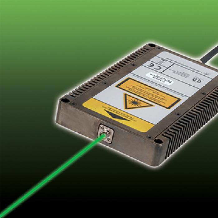 An electronic device emitting a green laser