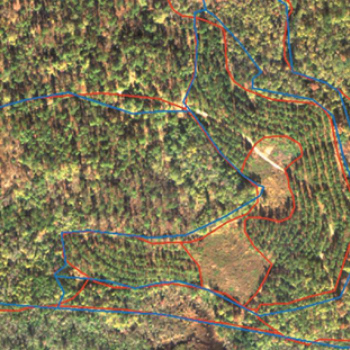 Aerial view of boundaries marked before and after Falcon corrected