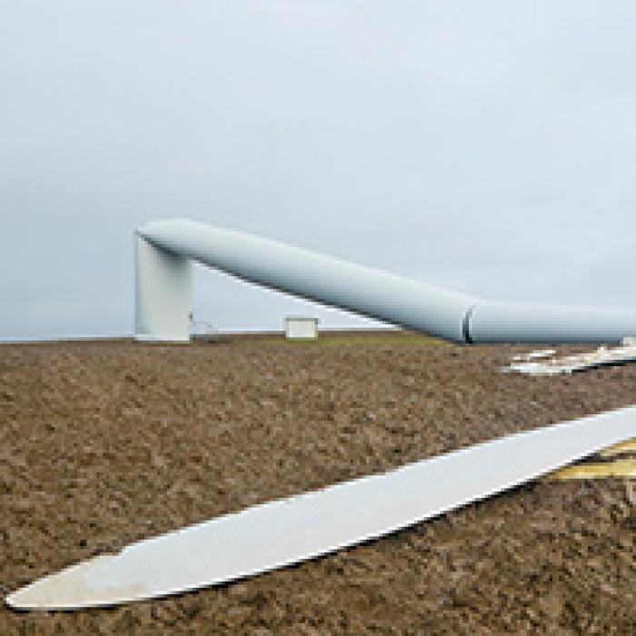 A crumpled wind turbine