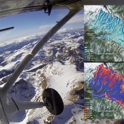 A plane from NASA’s Airborne Observatory mission flying over mountains in Yosemite National Park