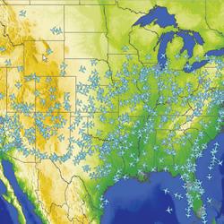 Map of United States depicting air traffic