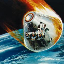 Illustration of the Apollo command module’s fiery descent back to Earth