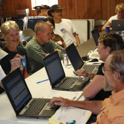 Group of people using internet during an emergency