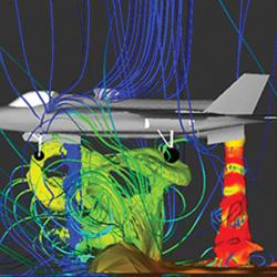 Computer simulation of exhaust from an aircraft