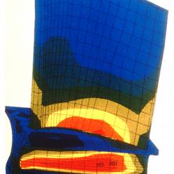 A CARES/LIFE plot shows stress levels (red/yellow highest, blue/green lowest) on a turbine blade