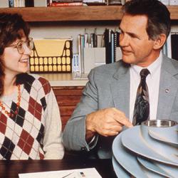 Leonard Hill of North American Marine Jet and Dinah Higgins of Marshall Space Flight Center display an impeller blade made by advanced rapid prototyping techniques