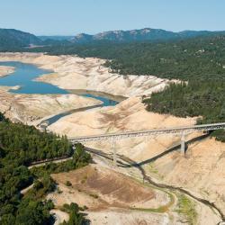 The Oroville Dam lake on the Feather River in the Sierra Nevada foothills