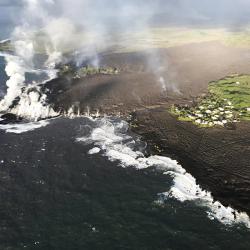 The Kīlauea Volcano fissure 8 lava flow front completely filled Kapoho Bay