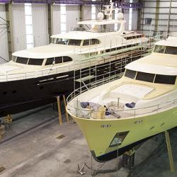 Yachts inside a service facility