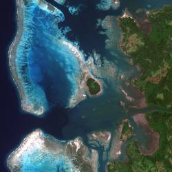 Coral reefs and reef flats along the northern coast of Vanua Levu, Fiji, mapped with Landsat 9 data processed by HySpeed Computing