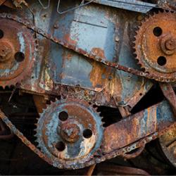 Rusted gears and chains